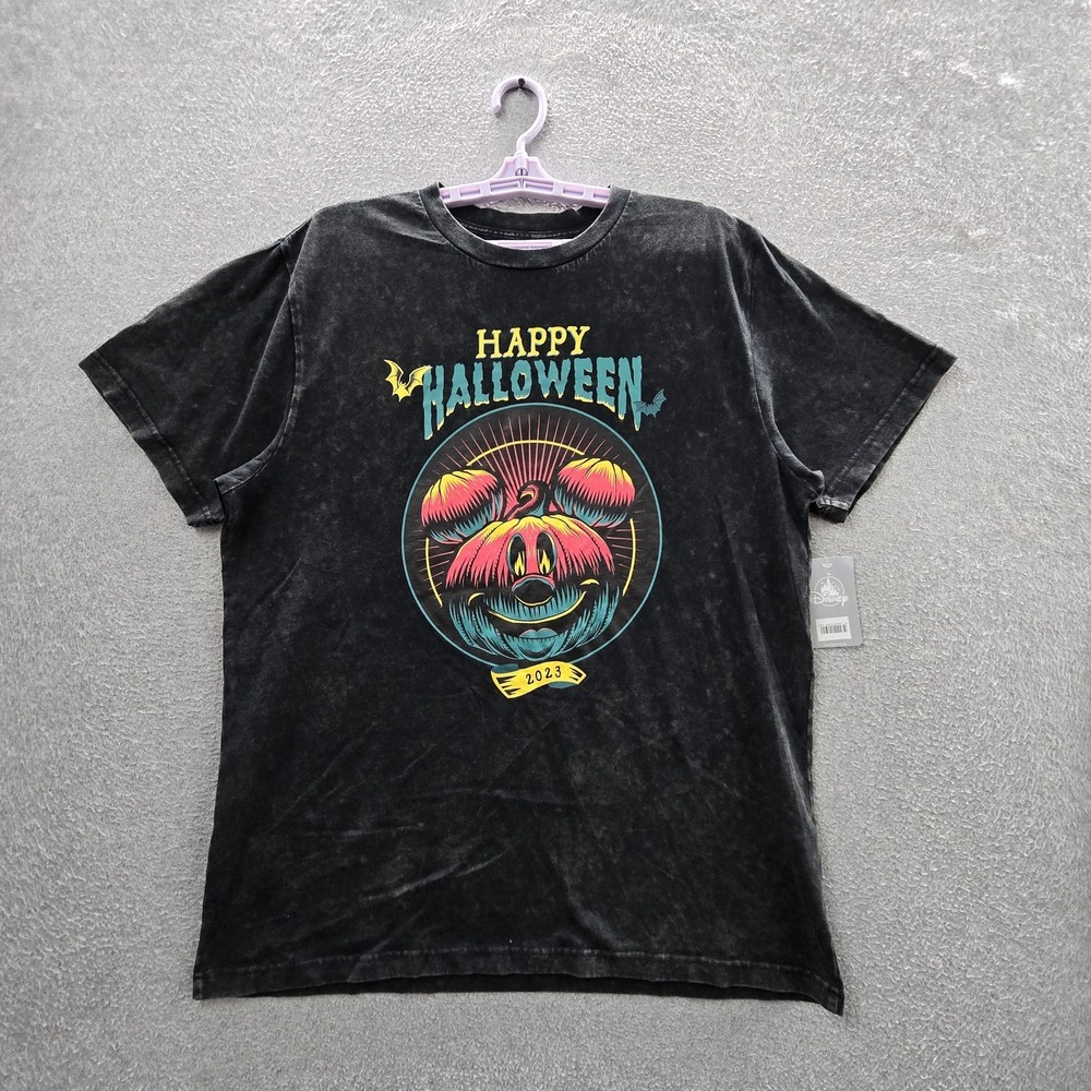 Disney Men Shirt L Black Graphic Mickey Mouse Halloween Logo Short Sleeve NWT